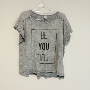 American Age Beautiful Lace sleeve tie dye acid wash Top grey size medium